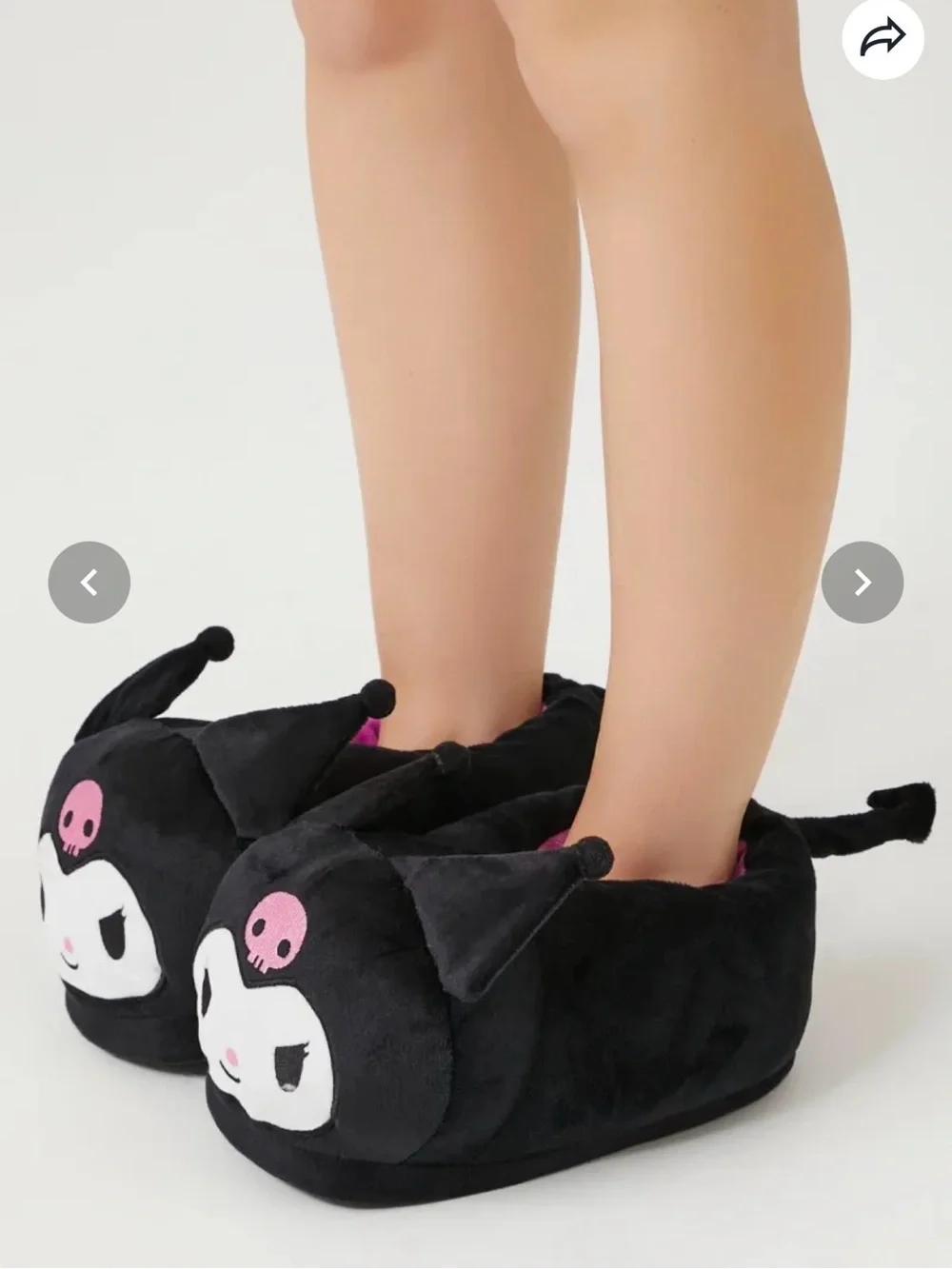 Sanrio Kuromi Black and Pink Plush Kids Slippers
